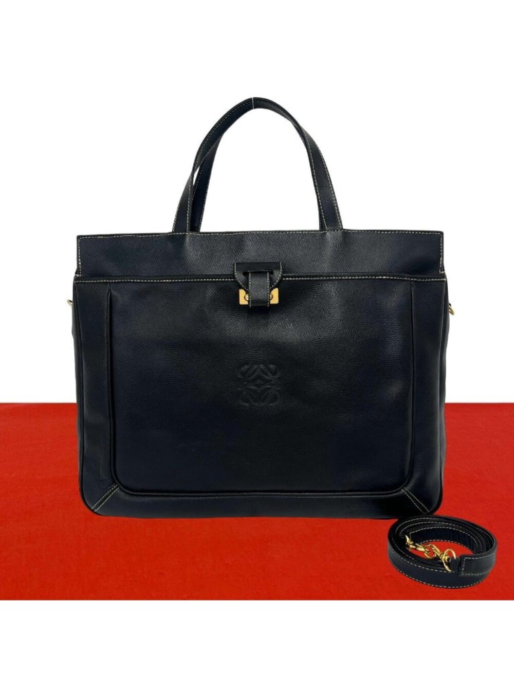 Loewe Vintage Anagram Logo Leather 2-Way Shoulder Bag Business Black